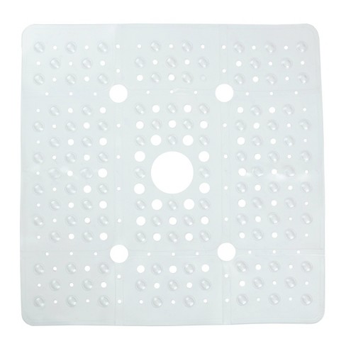 XL Non-Slip Square Shower Mat with Center Drain Hole Clear - Slipx Solutions