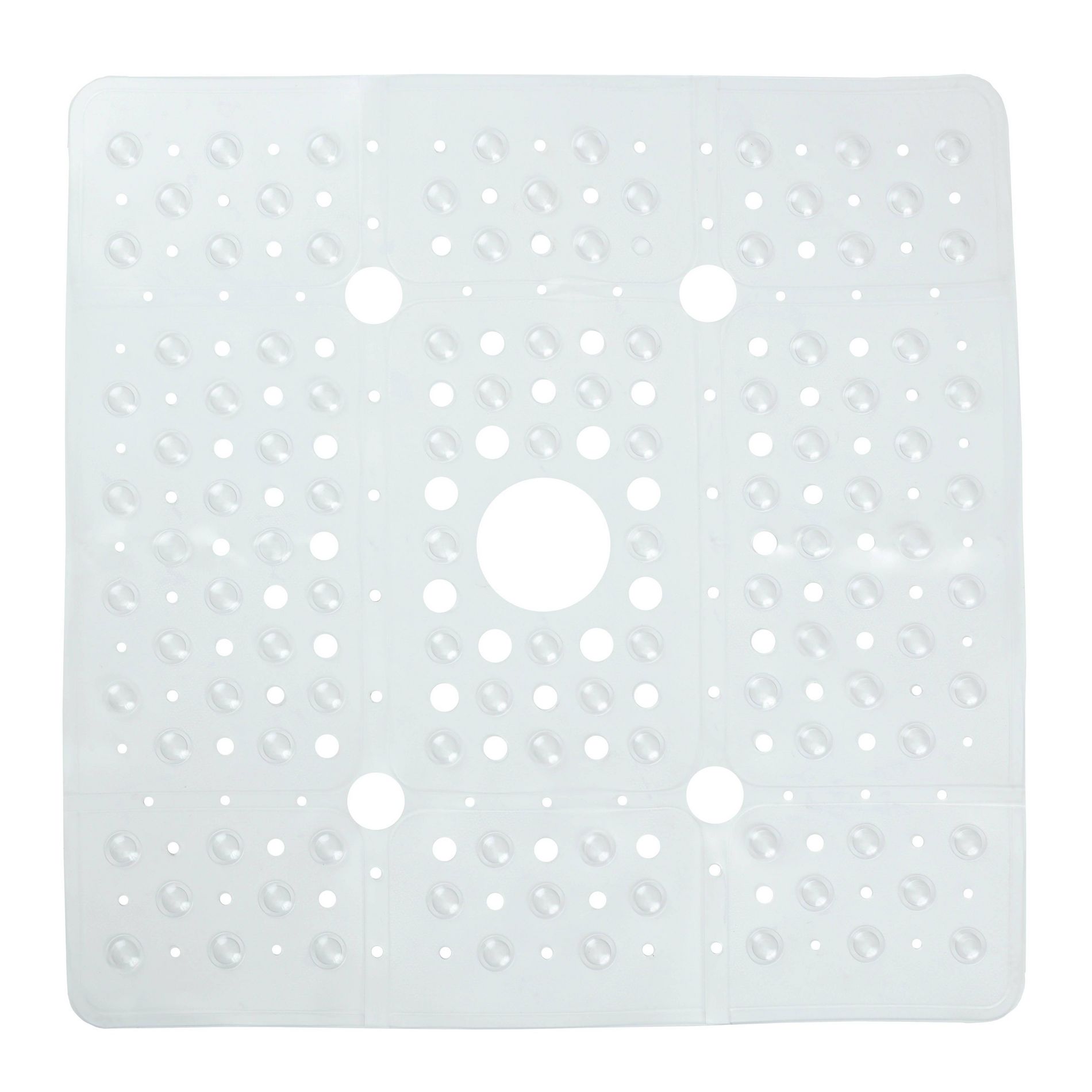 XL Non-Slip Square Shower Mat with Center Drain Hole Clear - Slipx Solutions