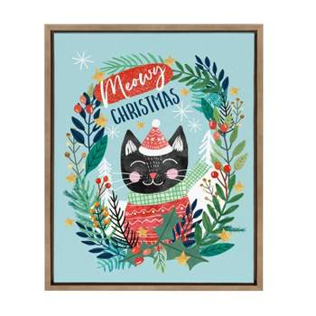 18" x 24" Sylvie Christmas Meow by Mia Charro Framed Canvas Gold - Kate & Laurel All Things Decor