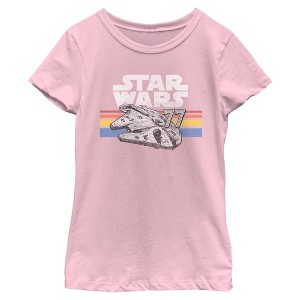 Girls Star Wars Millennium Falcon 77' Vintage Stripes T Shirt - 1 of 4