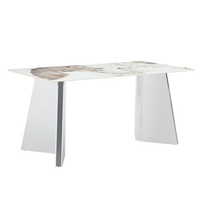 NicBex 63 Inch Rectangle Dining Table with Patterned Slab Tabletop and Stainless Steel Butterfly Legs for 6 to 8