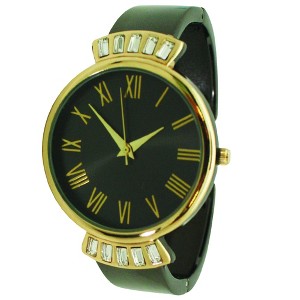Olivia Pratt Elegant Emerald Rhinestone Solid Metal Bangle Watch - 1 of 4