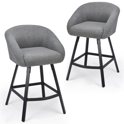TUYOHW Teddy Fabric Counter Bar Stools Set of 2,Upholstered Bar Chairs with Metal Frame,Soft Backrest & Armrest,Dining Chair for Kitchen,Bar