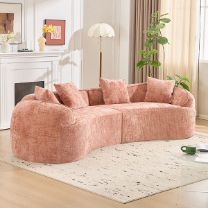Spassway Curved Loveseat with Armrest Chenille Compressed Sofa with 2 Pillows Upholstered Sleeper Sofa - 1 of 4