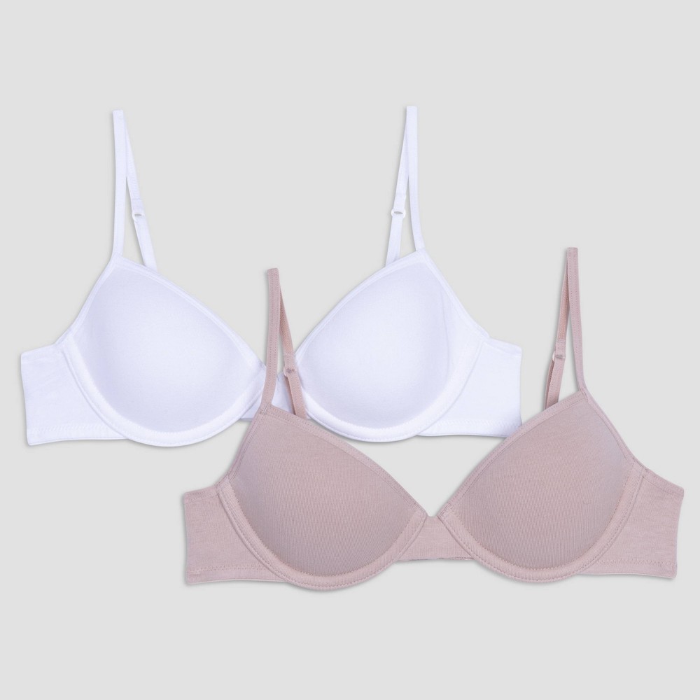 Hanes Girls' 2pk Cotton Molded T-Shirt Bra - White/Beige 30A