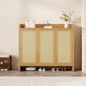 41" Rattan Shoe Storage Cabinet,Farmhouse Entryway Shoe Rack Organizer Cabinet with Doors & Adjustable for Hallway Living Room - 1 of 4