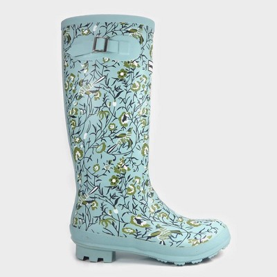 blue and green rain boots