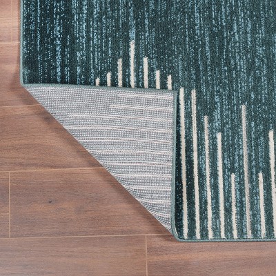 Teal and White Stripe Synthetic 5' x 7' Area Rug