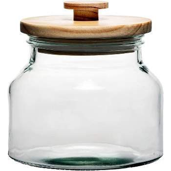 Amici Home Denali Clear Glass Canister, Food Storage Jar with Airtight Wood Lid with Handle,Small, 60 Ounce