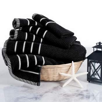 Hastings Home Rice Weave 100% Combed Cotton Towel Set - Black, 6 Pieces