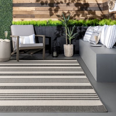Coastal Charm Beige Stripe Easy-Care Synthetic Area Rug, 52" x 24"