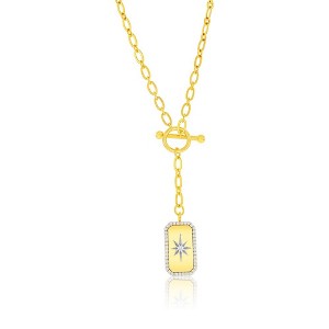 Bella Silver Sterling Silver, Rectangle North Star CZ Toggle Necklace - Gold Plated - Gold - 18 Inch - 1 of 2