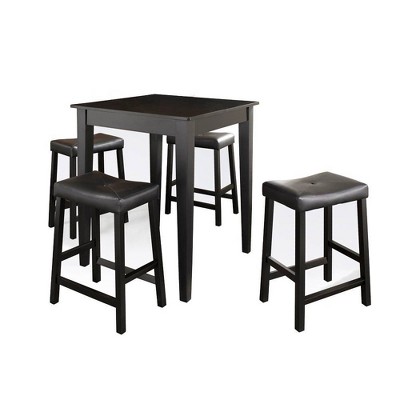Black 5-Piece Pub Dining Set with Upholstered Stools