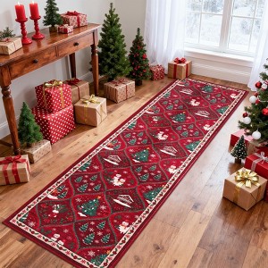 Washable Runner Rug Non Slip Kitchen Rugs Christmas Indoor Entryway Rug Trellis Soft Bath Mat - 1 of 4