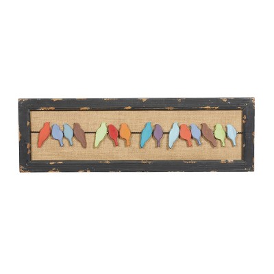 38" Eclectic Wood and Burlap Birds on Wire Wall Decor - Olivia & May