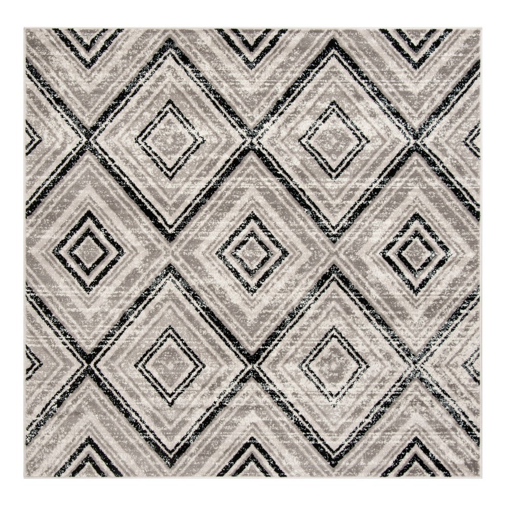 Gray/Black Geometric Loomed Square Area Rug 6'7inX6'7in - Safavieh