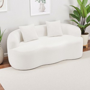 Loveseat High-Density Sponge Curved Armrest Sofa with 2 Pillows, Cream Color - 1 of 4