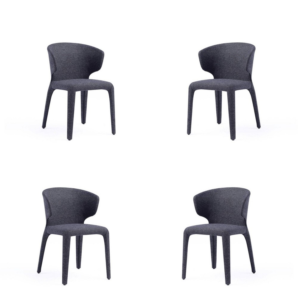 Photos - Chair Set of 4 Conrad Modern Woven Tweed Dining  Black - Manhattan Comfort