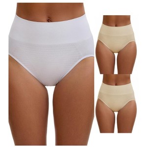 INSPIRE CHIC Women's High Waist Tummy Slimming Elastic Briefs Breathable Butt Lifter Underwear 3 Packs - 1 of 4