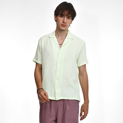 Campus Sutra Men Men's Lime Green  Cubic-Textured Resort Shirt
