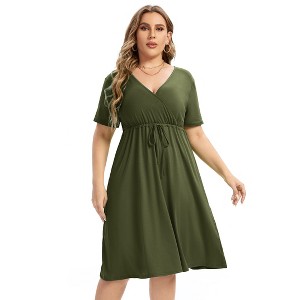 Women's Plus Size Dress Knee Length Wrap Min DressWomenyellow-cs X-Large - 1 of 1