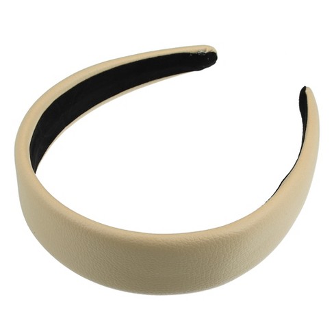 Unique Bargains Faux Leather Headband Hairband for Women Beige 1.6 Inch  Wide 1Pcs