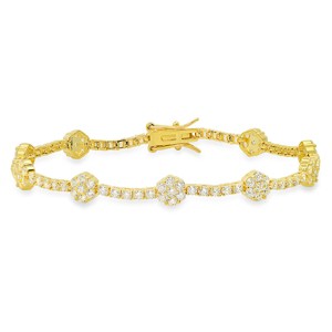 Sterling Silver CZ Floral Station Tennis Bracelet - 1 of 2