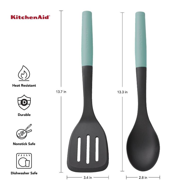 KitchenAid 2pc Nylon/ABS Spoon and Turner Set Aqua Blue, 5 of 6