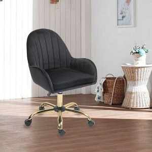 SYFERLORY Velvet Home Office Chair with Wheels, Cute Chair with Side Arms and Gold Metal Base for Living Room,Black - 1 of 4