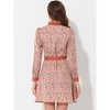 Allegra K Women's Contrast Collar Button Front Vintage Long Sleeve Floral Shirt Dresses - 4 of 4