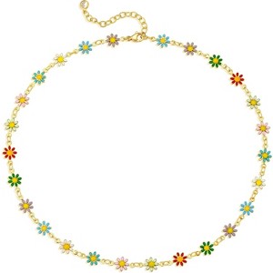 Beaded Necklaces for Women 14K Gold Plated Dainty Colorful Green/Rose Beaded Pearl Choker Necklace Delicate Boho Choker Necklace Jewelry Gift - 1 of 4