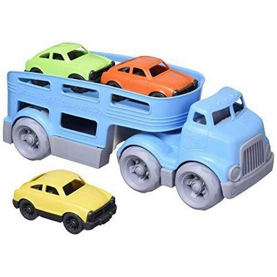 Green Toys Car Carrier Toy Truck – BPA-Free 5-Piece Set with Detachable Trailer, 2 Ramps and 3 Mini Cars