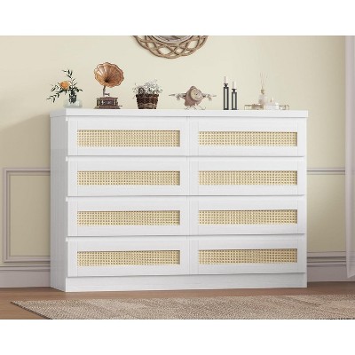 Rattan 8 Drawer Dressers & Chest of Drawers for Bedroom, Dresser Storage for Nightstands, TV Stands, Living Room, Entryway, Hallway, Cloakroom