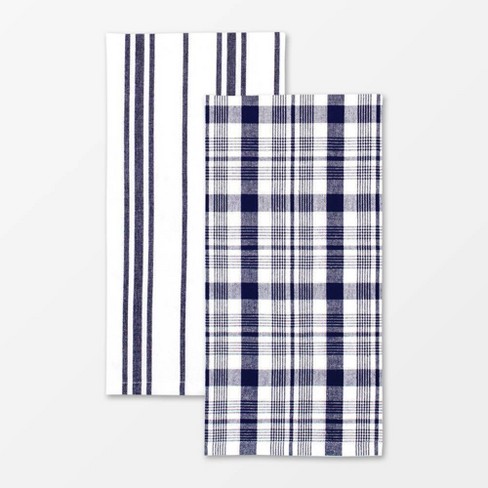 2-PK New KitchenAid Absorbent Cotton Terry Kitchen Towels Stripes Grays,  Turq