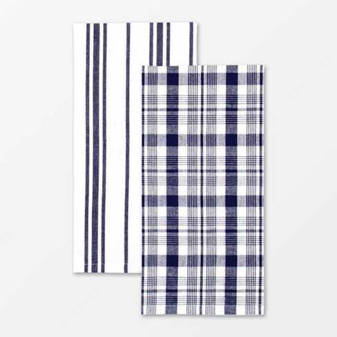 2pk Cotton Striped Terry Kitchen Towels Dark Blue - Threshold™