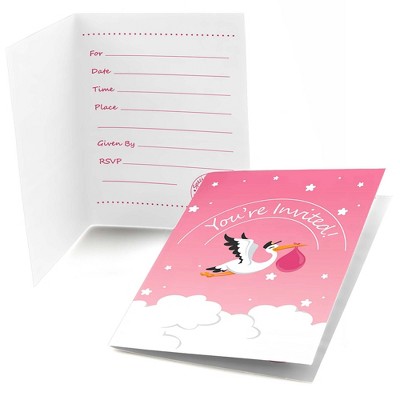 Big Dot of Happiness Girl Special Delivery - Fill In Pink It's A Girl Stork Baby Shower Invitations (8 count)