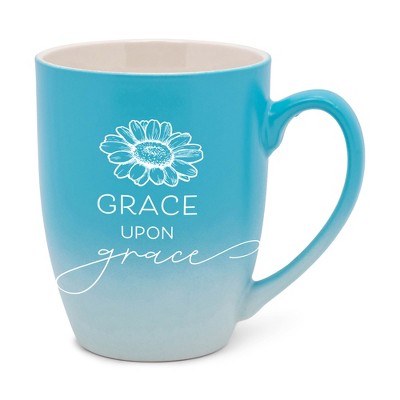 Elanze Designs Grace Upon Grace Two Toned Ombre Matte Teal and White 12 ounce Ceramic Stoneware Coffee Cup Mug
