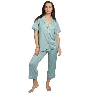 BCBGMAXAZRIA Women's Pajama Set Short Sleeve Notch Collar with Pants - 1 of 2