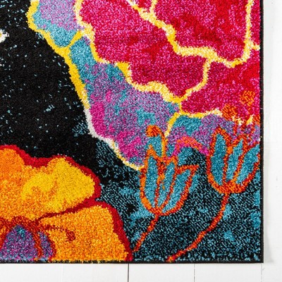 Black Floral Synthetic Rectangular Indoor Area Rug