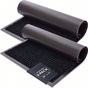2 - Pack Front Door Ribbed Black Indoor Outdoor Floor Doormat Entryway Welcome Mats Entrance Shoe Scraper 30 inchx 17 inch - 1 of 4