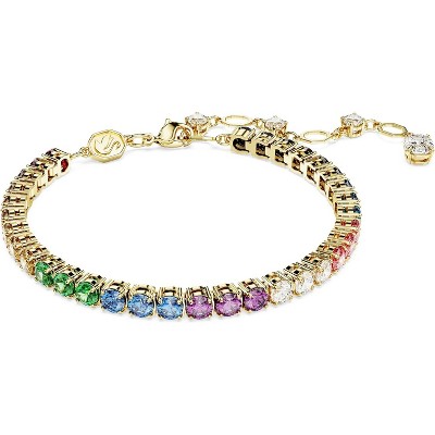 Matrix Jewelry Set: Hoop Earrings, Bracelet & Tack Pin with Multicolored Crystals, Gold Tone Finish