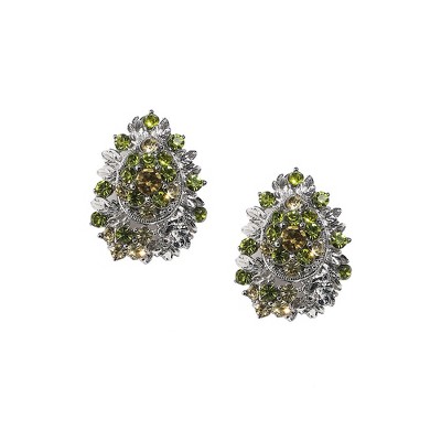 SOHI Women's Olive Green Textured Crystal Stud Earrings