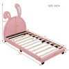 ALEXOUN Upholstered Leather Platform Bed with Rabbit Ornament and Headboard Wood & Slats,Designed for Kids Toddlers Boys Girls - 3 of 4