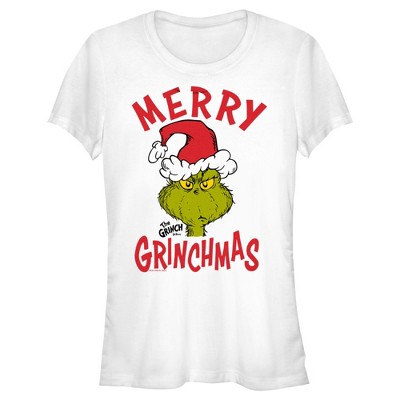 Juniors Womens Dr. Seuss Merry Grinchmas T-shirt - White - X Large : Target