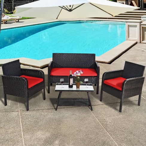 Costway 4pcs Patio Rattan Wicker Furniture Set Conversation Sofa Bench  Cushioned Red : Target