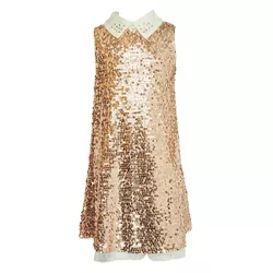 Beautees Sequin Swing Dress with Lace Collar Rose Gold - 10
