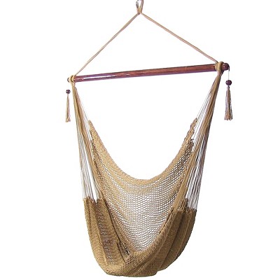 Sunnydaze Caribbean Style Extra Large Hanging Rope Hammock Chair Swing for Backyard and Patio - Tan