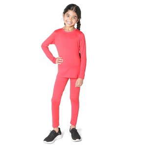 EVERYDAY KIDS Girls Thermal Underwear Set – Long Johns Base Layer for Cold Weather – Microfleece & Moisture-Wicking, Red - 1 of 4
