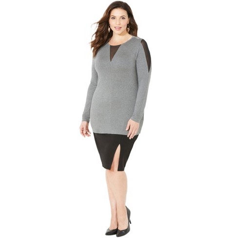 Catherines Women's Plus Size Curvy Collection Mesh Inset Top - 1x, Dark ...