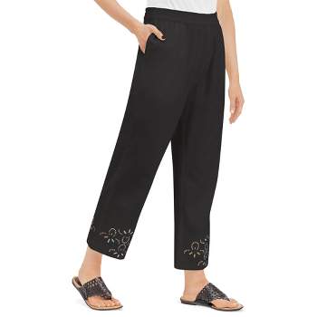 Collections Etc Eyelet Decorated Pull-On Elasticized Waist Capris